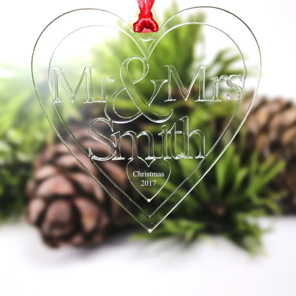 Personalized Engraving Name In The Heart Clear Hanging Ornament Laser cut out Mr & Mrs Christmas Wish Tree Decoration
Personalized Engraving Name In The Heart Clear Hanging Ornament Laser cut out Mr & Mrs Christmas Wish Tree Decoration