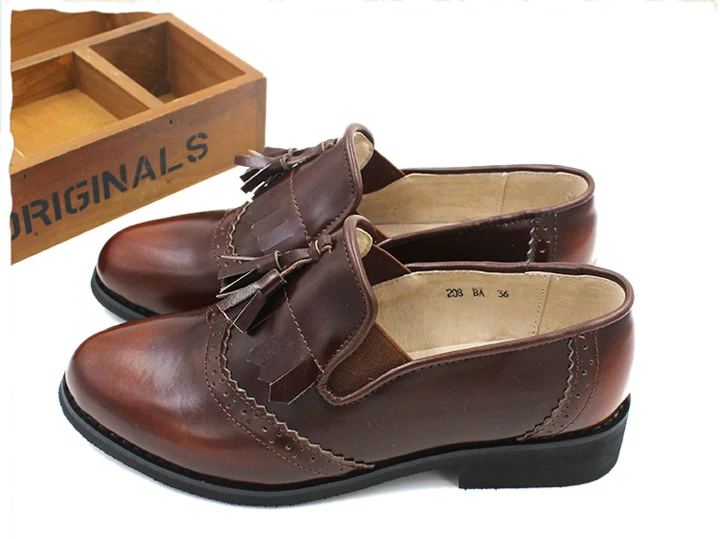 Handmade Oxfords Genuine Leather Ladies Shoes Full Season Casual Loafers Women Flats 2017 Tassel Moccasin Shoes Woman Size 32-43 (6)
