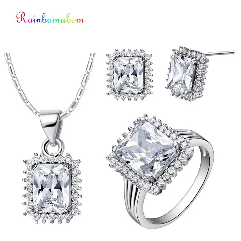 Rainbamabom Real 925 Sterling Silver White Topaz Gemstone Earrings Ring Necklace Wedding Engagement Jewelry Set Gifts Wholesale
Rainbamabom Real 925 Sterling Silver White Topaz Gemstone Earrings Ring Necklace Wedding Engagement Jewelry Set Gifts Wholesale