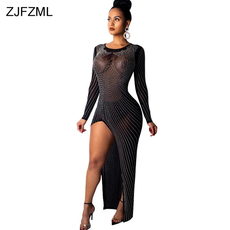 Sparkly Rhinestones Sexy Sheath Dress Women Round Neck Long Sleeve Club Party Dress Elegant High Side Split Bandage Maxi Dresses
Sparkly Rhinestones Sexy Sheath Dress Women Round Neck Long Sleeve Club Party Dress Elegant High Side Split Bandage Maxi Dresses