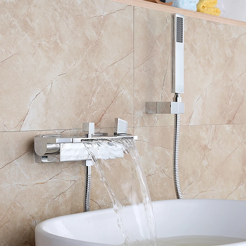 Luxury Bathroom Shower Faucet Chrome Finished Waterfall Bath Faucet Mixer Tap With Hand Shower Head Shower Faucet Set Wall Mount
Luxury Bathroom Shower Faucet Chrome Finished Waterfall Bath Faucet Mixer Tap With Hand Shower Head Shower Faucet Set Wall Mount