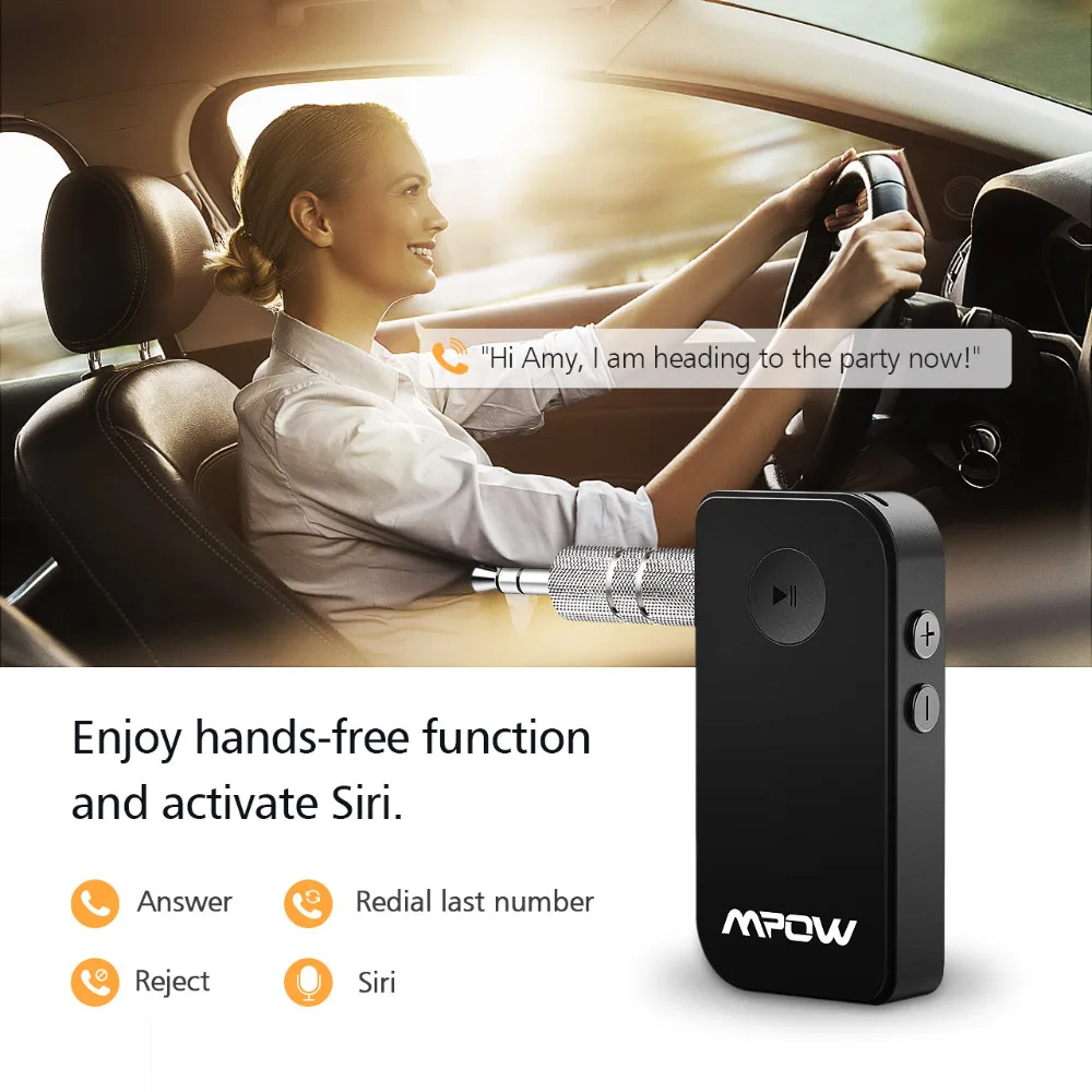 MPOW Wireless Bluetooth 4.1 Mini AUX 3.5mm Receiver Streaming Audio Adapter Mic