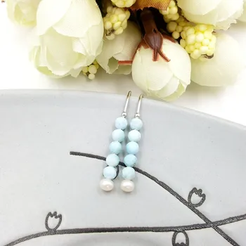 

LiiJi Unique Natural Stone Blue Larimar Freshwater Pearl 925 Sterling Silver Earrings Women Fashion Daily Jewelry