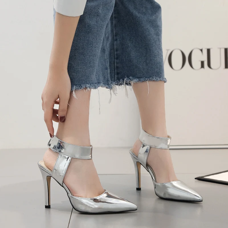 Buckle Sandals Woman Pumps Patent Leather High Heels Shoes Hook Loop Pointed Toe Slide Hollow Luxury 2019 Sandalias Mujer Silver
Buckle Sandals Woman Pumps Patent Leather High Heels Shoes Hook Loop Pointed Toe Slide Hollow Luxury 2019 Sandalias Mujer Silver
