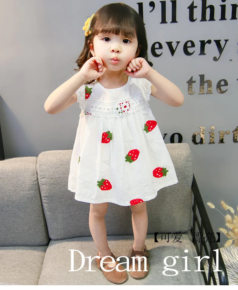 2019 summer baby girls dress party kids clothes clothing Loose cute sleeveless Strawberry Princess | Детская одежда и обувь