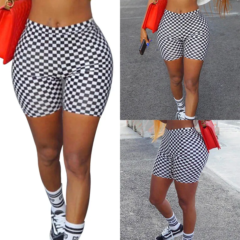 plus size checkerboard biker shorts