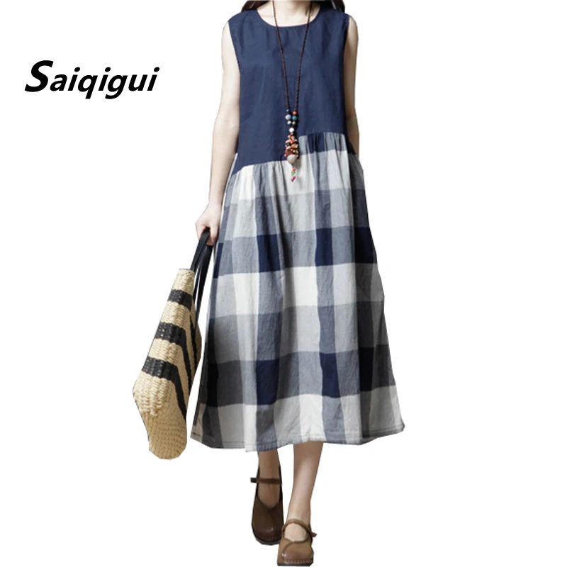 Saiqigui Summer dresses women dress Sleeveless Casual loose A-Line Vintage Dress Female Cotton Linen Dresses vestidos
Saiqigui Summer dresses women dress Sleeveless Casual loose A-Line Vintage Dress Female Cotton Linen Dresses vestidos