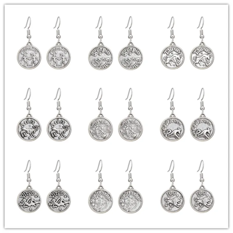 Girls Women Drop Earrings Aries Taurus Gemini Cancer Leo Virgo Libra Scorpio Zodiac Constellation Alloy Disc Dangle Earrings
Girls Women Drop Earrings Aries Taurus Gemini Cancer Leo Virgo Libra Scorpio Zodiac Constellation Alloy Disc Dangle Earrings