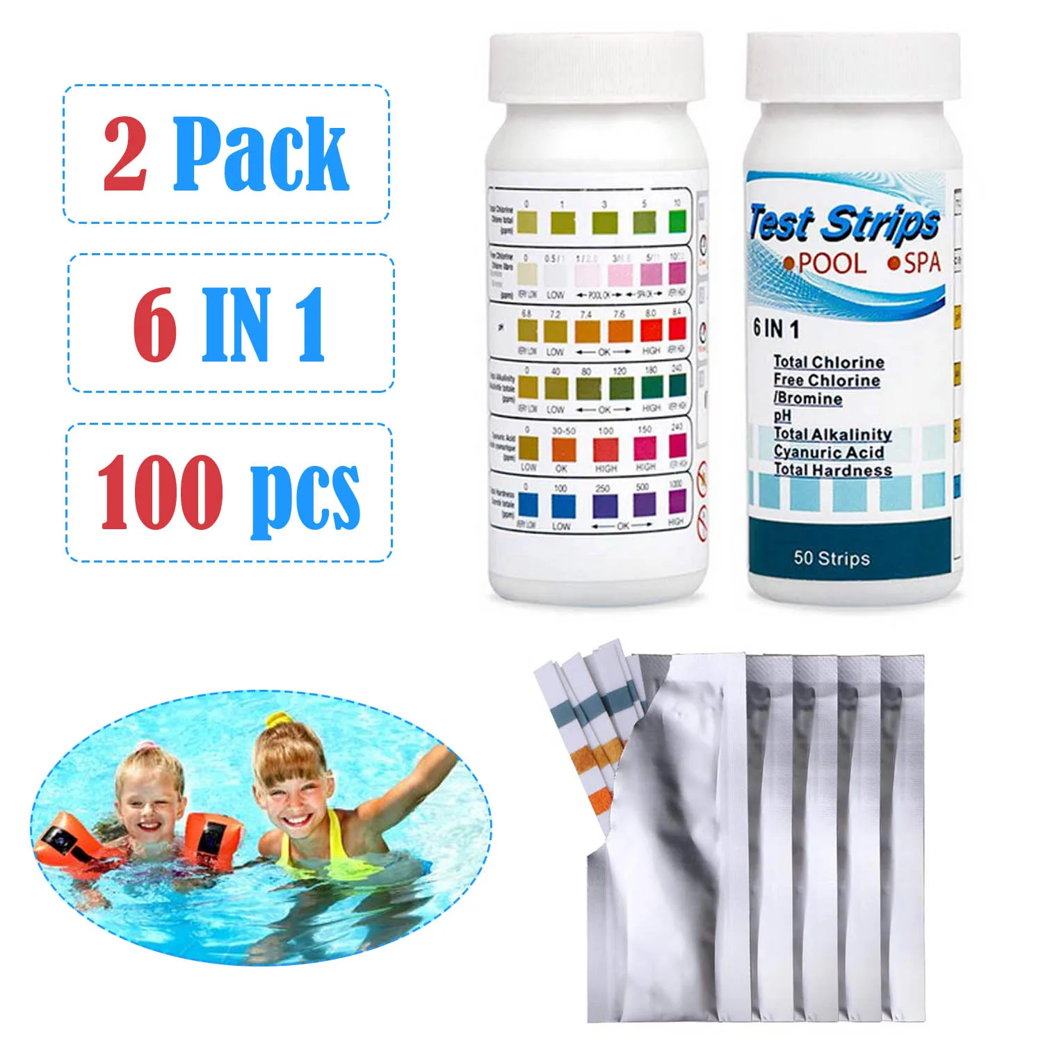 100pcs 6 in 1 pH Test Paper Strips Residual Chlorine Value Alkalinity Hardness Test Strip for Aquarium Fish Tank Swimming Pool
100pcs 6 in 1 pH Test Paper Strips Residual Chlorine Value Alkalinity Hardness Test Strip for Aquarium Fish Tank Swimming Pool