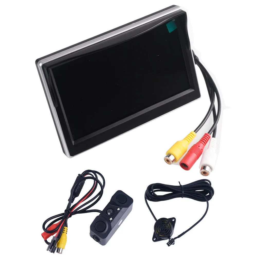 

5.0" TFT LCD Color Rearview Display Monitor+ Backup Rear View Camera With 2 Radar Detector Sensors BiBi Alarm Indicator Anti