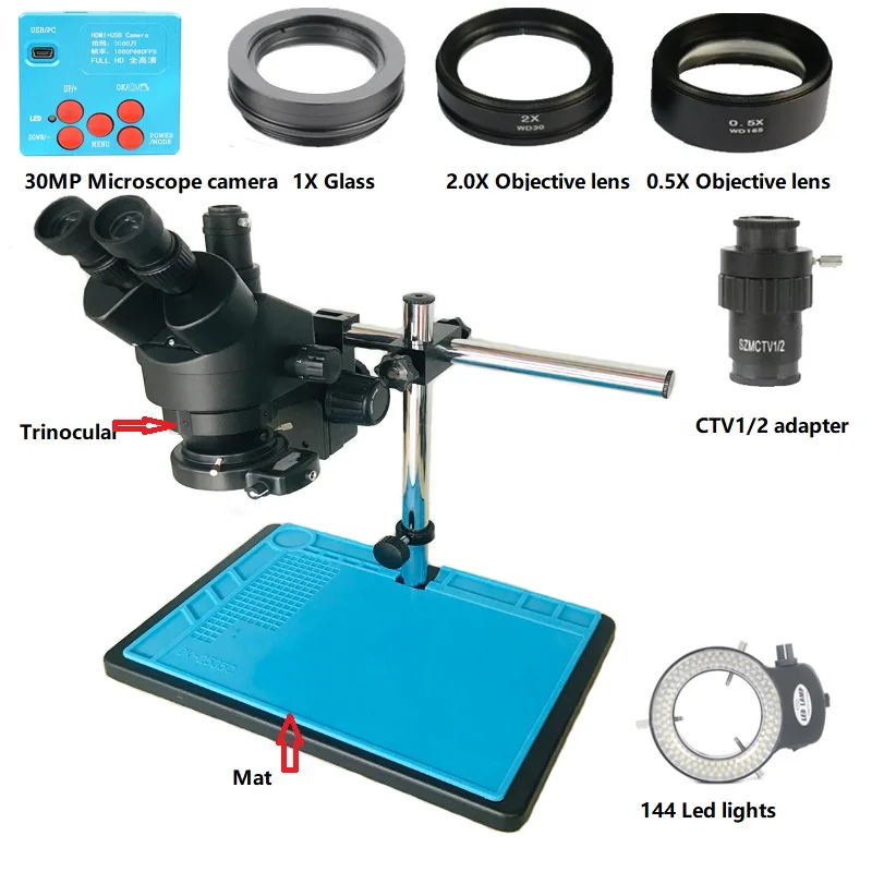 30MP HDMI USB Digital Video Camera +3.5X-90X simul-focal Trinocular Microscope +Universal 360 adjustable support arm stand mat
30MP HDMI USB Digital Video Camera +3.5X-90X simul-focal Trinocular Microscope +Universal 360 adjustable support arm stand mat