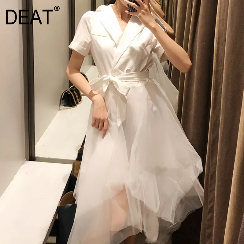 DEAT 2020 new summer fashion women clothes Summer turn-down collar short sleeves high waist mesh patchwork suit dress OL WG77601
DEAT 2020 new summer fashion women clothes Summer turn-down collar short sleeves high waist mesh patchwork suit dress OL WG77601