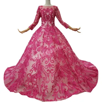 2018 Rose Red Lace Scoop Court Train Ball Gown Long Sleeves Party Prom Dress Illusion Evening Dress Vestido De Festa Real photo
2018 Rose Red Lace Scoop Court Train Ball Gown Long Sleeves Party Prom Dress Illusion Evening Dress Vestido De Festa Real photo