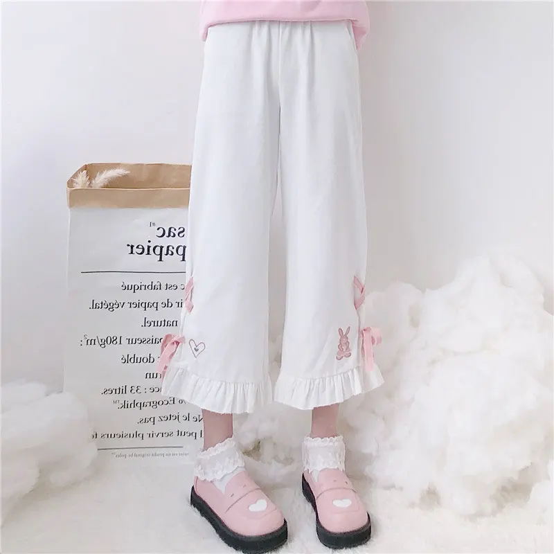 Pretty Pleated Ruffles Lolita Ribbon Bow Lace Up Embroidery Loose Straight Wide Leg Ankle Pant Korean Japan Girl Trouser Student
Pretty Pleated Ruffles Lolita Ribbon Bow Lace Up Embroidery Loose Straight Wide Leg Ankle Pant Korean Japan Girl Trouser Student