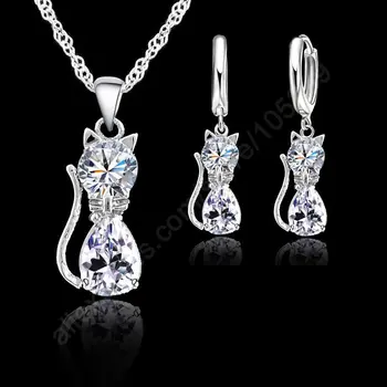 Jewellery Sets Accessories Genuine 925 Sterling Silver Cubic Zirconia Cat Necklace Pendant+Leverback Earrings Hot
Jewellery Sets Accessories Genuine 925 Sterling Silver Cubic Zirconia Cat Necklace Pendant+Leverback Earrings Hot