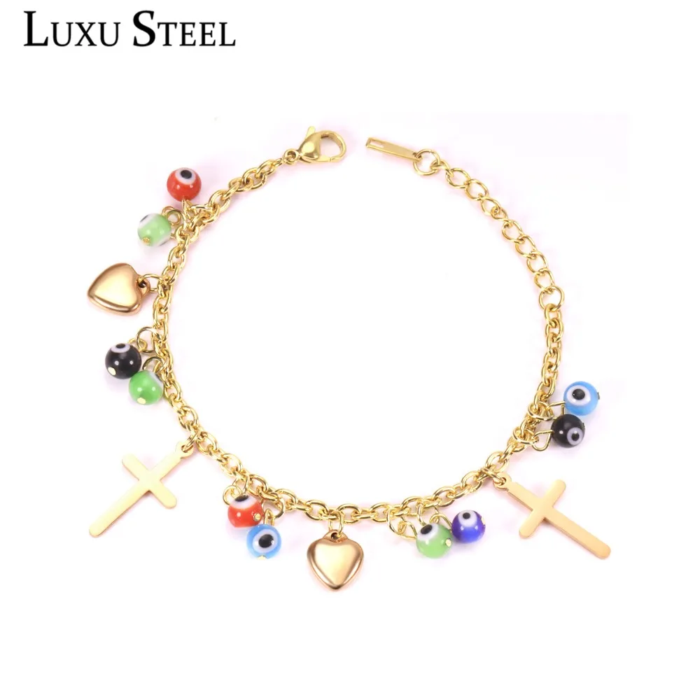 LUXUSTEEL Chain Bracelets For Women/Girl Gold Color Cross/Heart/Blue Eye Pendants Stainless Steel Adjustable Bracelets Bangles
LUXUSTEEL Chain Bracelets For Women/Girl Gold Color Cross/Heart/Blue Eye Pendants Stainless Steel Adjustable Bracelets Bangles