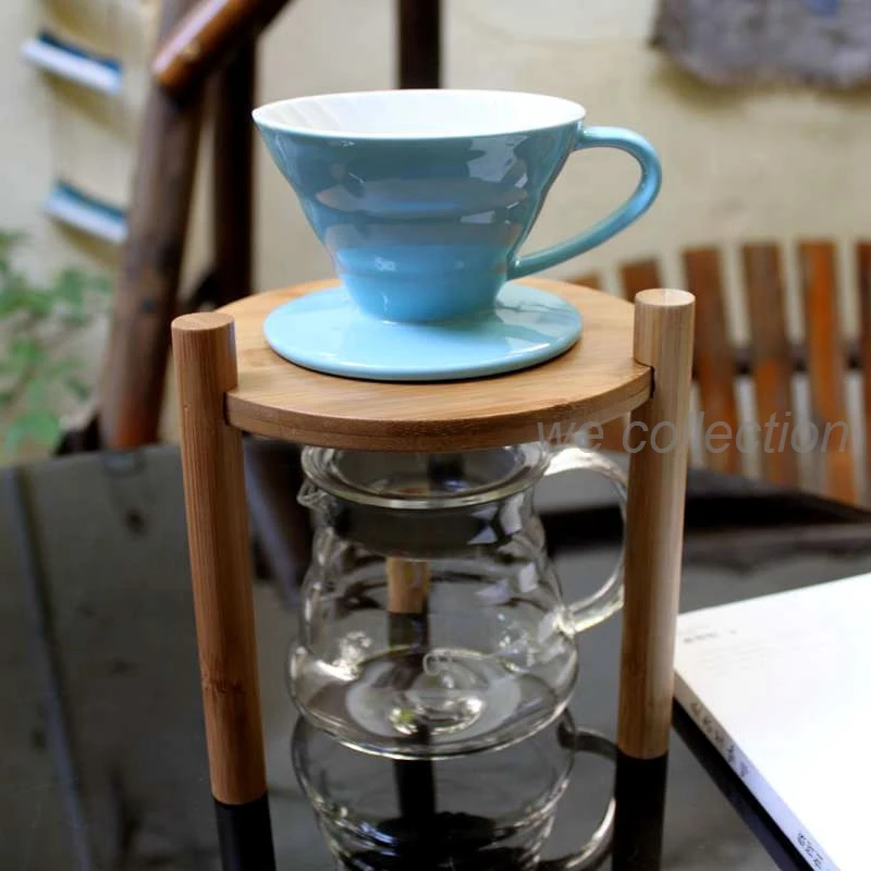 Image 3 pcs set coffee maker Single hole V60 brewer +glass server +bamboo stand for gift set Barista hand dripper coffee set