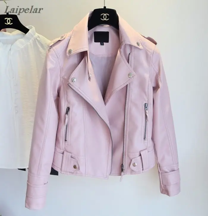 Leather Jacket Women's New Year Design PU Leather Jacket Soft Leather Coat Slim Lapel Motorcycle Jacket Black Pink Laipelar 
Leather Jacket Women's New Year Design PU Leather Jacket Soft Leather Coat Slim Lapel Motorcycle Jacket Black Pink Laipelar