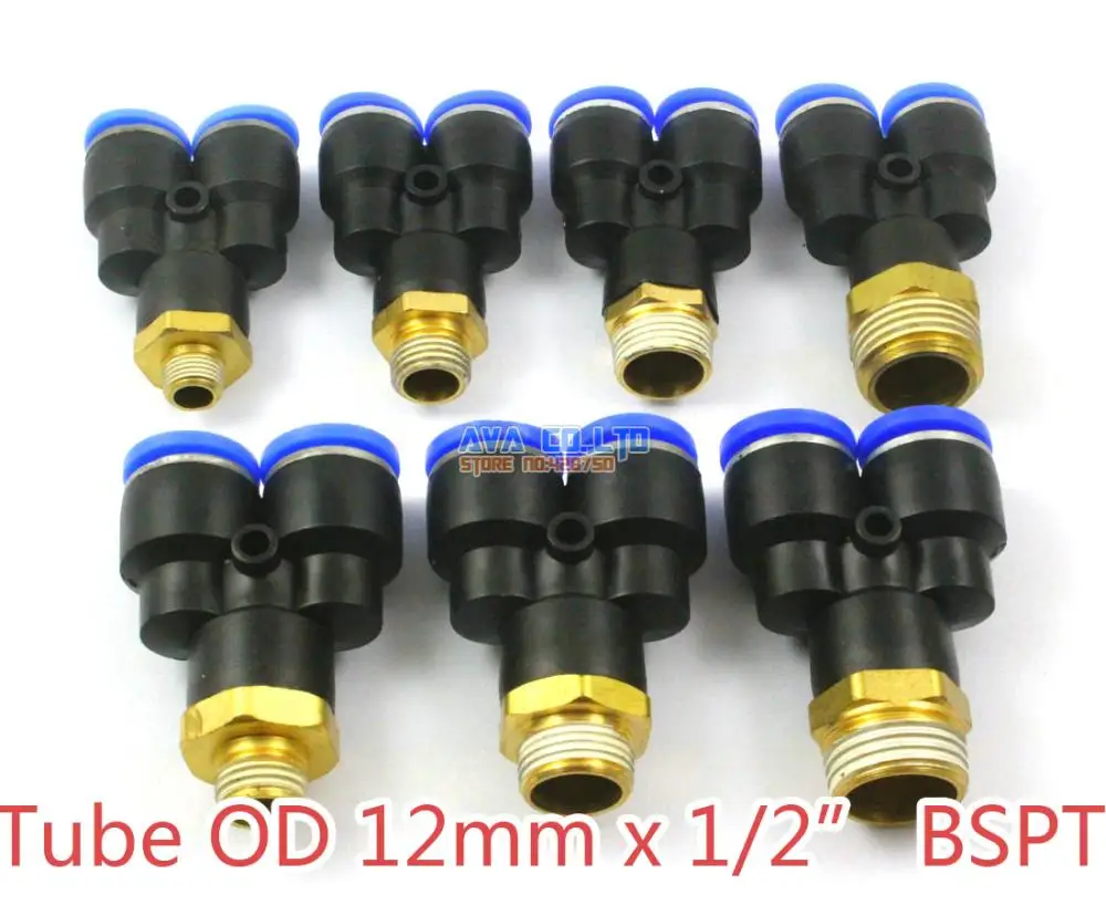 

5 Pieces Tube OD 12mm x 1/2" BSPT Male Y Pneumatic Connector Push In To Connect Fitting One Touch Quick Release Air Fitting