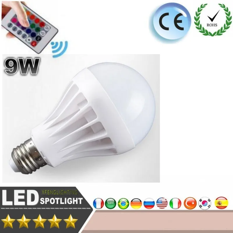 RGB LED Lamp E27 6W 9W LED Bulb RGB Soptlight 85-265V/220V Energy Saving 16 Color Change LED Lampara With IR Remote Brand NEW
RGB LED Lamp E27 6W 9W LED Bulb RGB Soptlight 85-265V/220V Energy Saving 16 Color Change LED Lampara With IR Remote Brand NEW