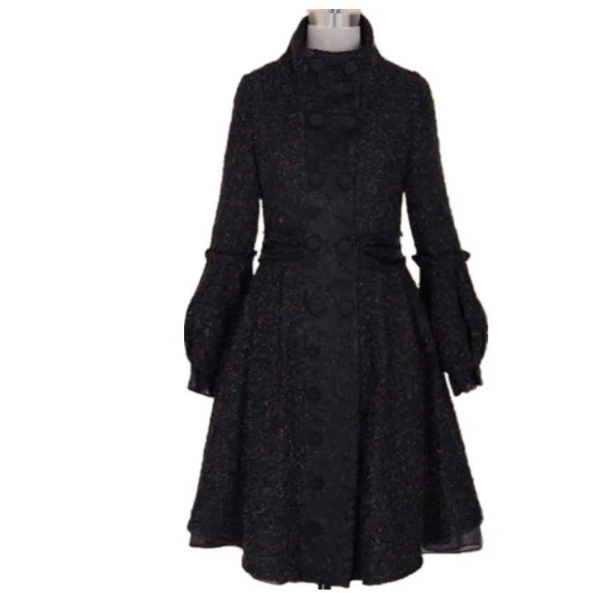 Winter Fashion Elegant Vintage women lantern sleeve Woolen Coat vintage Black double Breasted wool blends coat
Winter Fashion Elegant Vintage women lantern sleeve Woolen Coat vintage Black double Breasted wool blends coat