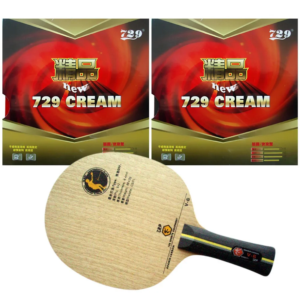 Pro Table Tennis/ PingPong Combo Racket: RITC 729 V-6 with 2x RITC 729 New CREAM Rubbers Shakehand Long Handle FL
Pro Table Tennis/ PingPong Combo Racket: RITC 729 V-6 with 2x RITC 729 New CREAM Rubbers Shakehand Long Handle FL