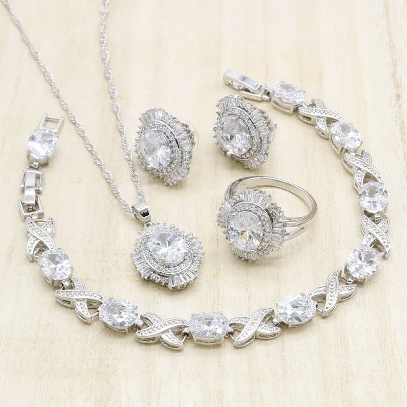 White AAA Zircnoia Silver Jewelry Sets with Bracelet for Women Necklace Pendant Stud Earrings Ring Birthday Wedding Jewelry
White AAA Zircnoia Silver Jewelry Sets with Bracelet for Women Necklace Pendant Stud Earrings Ring Birthday Wedding Jewelry