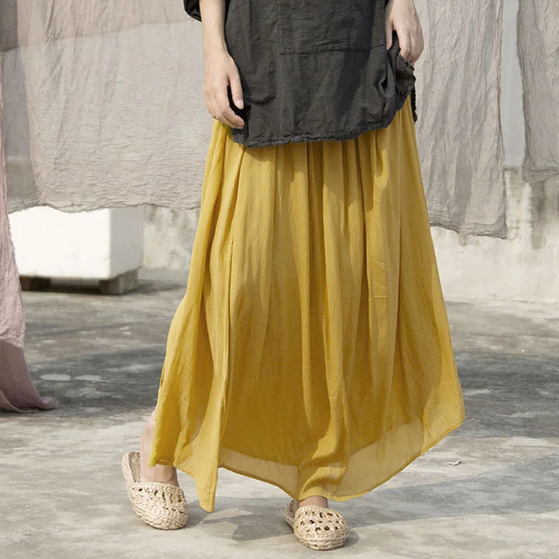 Pleated Skirts Women Cloths Summer New Elastic Waist Yellow Loose Vintage Women Skirts
Pleated Skirts Women Cloths Summer New Elastic Waist Yellow Loose Vintage Women Skirts