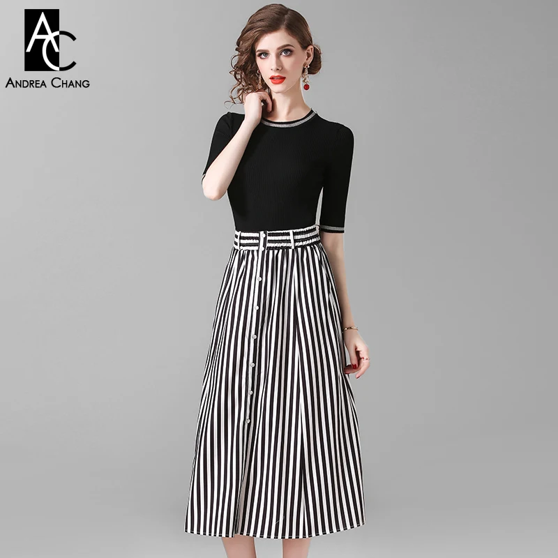 spring autumn woman clothing set half sleeve elastic black sweater + elastic waist calf length black white strip pattern skirt
spring autumn woman clothing set half sleeve elastic black sweater + elastic waist calf length black white strip pattern skirt