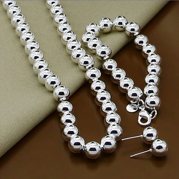 925 Sterling Silver Fashion Jewelry 10mm Smooth Round Beads Necklace Bracelet Earring Jewelry Sets For Women Top Quality
925 Sterling Silver Fashion Jewelry 10mm Smooth Round Beads Necklace Bracelet Earring Jewelry Sets For Women Top Quality