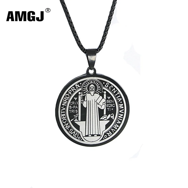 Amgj Saint Benedict Medal Pendant Necklace Black Color Round Stainless Steel Catholic Church Cross Necklaces Jewelry
Amgj Saint Benedict Medal Pendant Necklace Black Color Round Stainless Steel Catholic Church Cross Necklaces Jewelry
