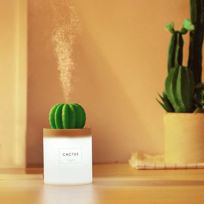 

280ml Air Humidifier Cactus Timing Aromatherapy Diffuser USB Mist Maker Fogger Mini Aroma Atomizer with Night Light for Home/car