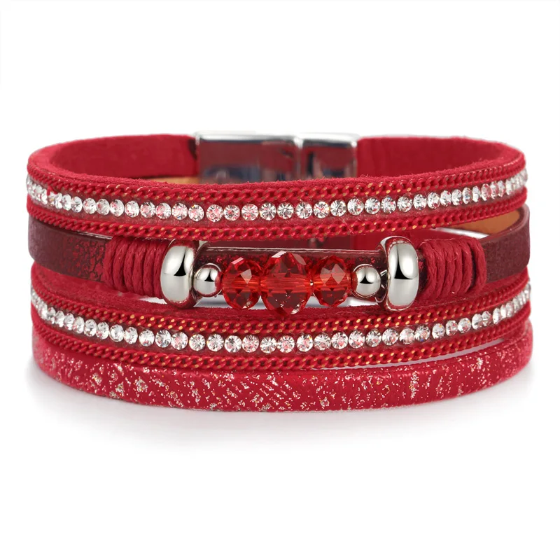 Braided Leather Bracelet for Women Femme Cystal Beads Charm Multilayer Bracelets & Bangles Female Silver Claps Statement Jewelry
Braided Leather Bracelet for Women Femme Cystal Beads Charm Multilayer Bracelets & Bangles Female Silver Claps Statement Jewelry