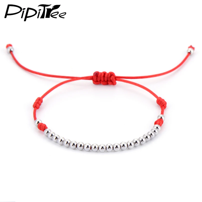 Pipitree Lucky Red String Rope Браслеты и браслеты 4 ММ золотого цвета с бусинами