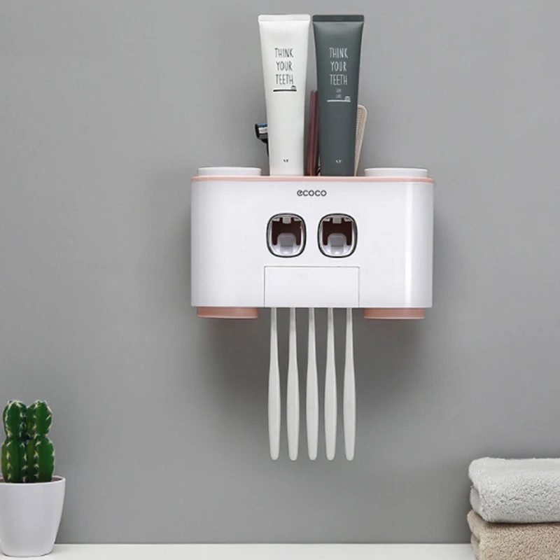 Automatic Toothpaste Dispenser Dust-proof Toothbrush Holder with Cups No Nail Wall Stand Shelf Bathroom Organizer Hand Free
Automatic Toothpaste Dispenser Dust-proof Toothbrush Holder with Cups No Nail Wall Stand Shelf Bathroom Organizer Hand Free
