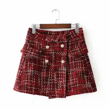 Temperament Check Double-breasted Tweed Half-length High Waist Red Casual Wild Short Skirt Women Skirt2019 Spring And Autumn
Temperament Check Double-breasted Tweed Half-length High Waist Red Casual Wild Short Skirt Women Skirt2019 Spring And Autumn