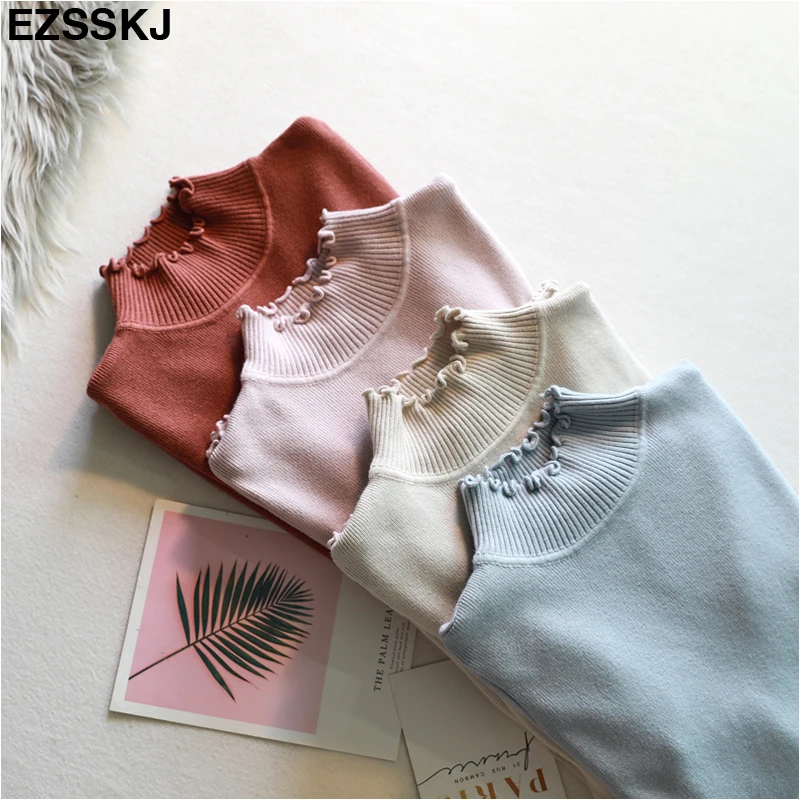 2018 Light color Ruffles Sweater Pullover Women Long Sleeve Solid Autumn Winter Turtleneck sweater Basic female Knitted Sweaters
2018 Light color Ruffles Sweater Pullover Women Long Sleeve Solid Autumn Winter Turtleneck sweater Basic female Knitted Sweaters