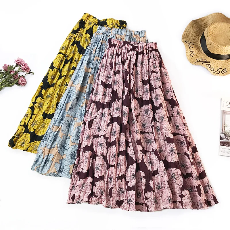 2019 Spring Korean Vintage Print Long Skirt Women Elegant High Waist A-line Pleated Midi Skirt Female Wedding Party Skirts
2019 Spring Korean Vintage Print Long Skirt Women Elegant High Waist A-line Pleated Midi Skirt Female Wedding Party Skirts
