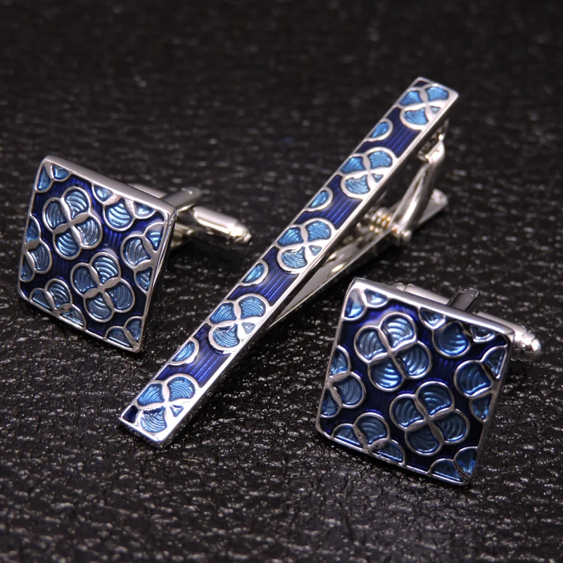 HYX Classic blue Tie Clips cufflinks set for Men High Quality Enamel Engrave Pattern Necktie Tie Bar link Clasp Brand Jewelry
HYX Classic blue Tie Clips cufflinks set for Men High Quality Enamel Engrave Pattern Necktie Tie Bar link Clasp Brand Jewelry