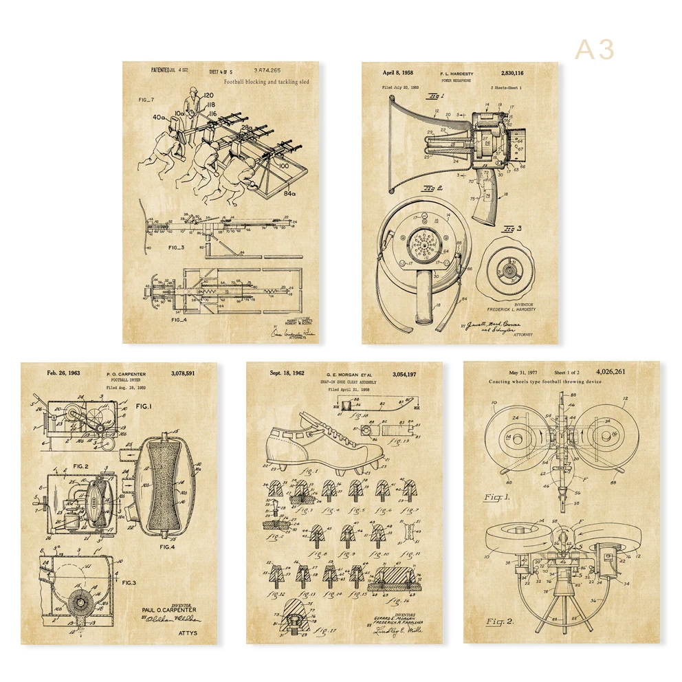 Vintage patent art on American football blocking&tacking sled throwing device dryer shoe megaphone 5 in 1 for wall frame
Vintage patent art on American football blocking&tacking sled throwing device dryer shoe megaphone 5 in 1 for wall frame