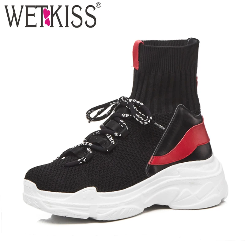 WETKISS Leather Stretch Women Ankle Boots Round Toe Lace Up Footwear Flat Female Boot Platform Knitted Shoes Women sneaker 2019
WETKISS Leather Stretch Women Ankle Boots Round Toe Lace Up Footwear Flat Female Boot Platform Knitted Shoes Women sneaker 2019