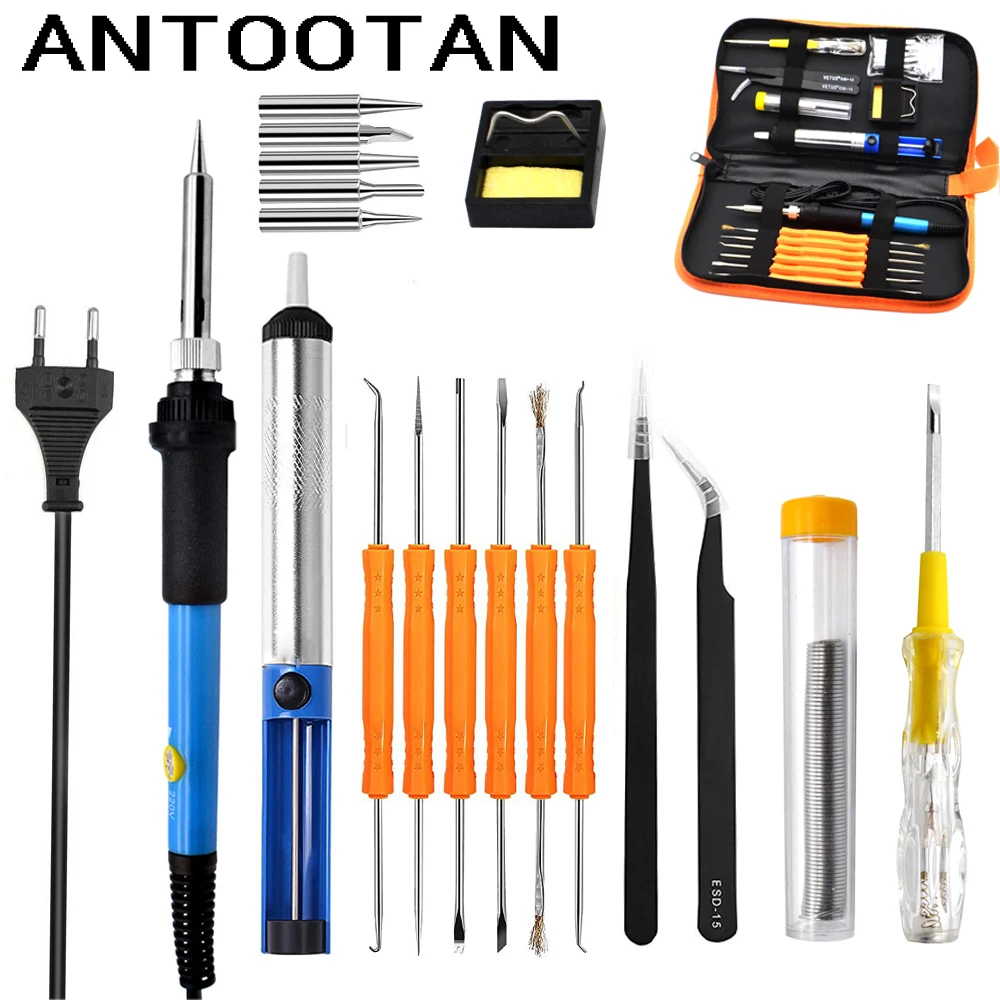 60W 220V Electric Soldering Iron Set Temperature Adjustable Welding Repair Tool Kit with 5 Tips Solder Wire Tweezers EU Plug
60W 220V Electric Soldering Iron Set Temperature Adjustable Welding Repair Tool Kit with 5 Tips Solder Wire Tweezers EU Plug