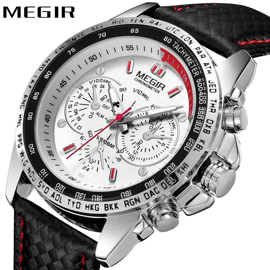 

MEGIR Military Sport Watches Men Imported Quartz Movement Top Brand Luxury PU Strap Waterproof Wristwatches relogio masculino