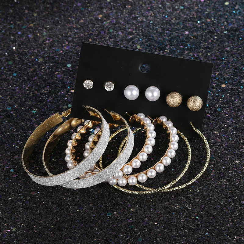 6 Pairs/set Punk Style Oversize Big Round Gold Hoop Earrings Set For Women Statement Jewelry Female Fashion Pearl Circle Earring
6 Pairs/set Punk Style Oversize Big Round Gold Hoop Earrings Set For Women Statement Jewelry Female Fashion Pearl Circle Earring