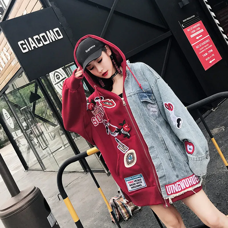 TREND-Setter 2018 Autumn Loose Casual Denim Jacket Hooded Women Patchs Embroidery Punk Style Red and Blue Jacket Oversize
TREND-Setter 2018 Autumn Loose Casual Denim Jacket Hooded Women Patchs Embroidery Punk Style Red and Blue Jacket Oversize