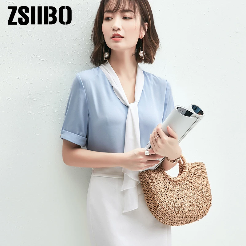 2019 Summer Women elegant Blouse Office Lady Chiffon Shirt Tie Spliced V Neck Casual Top Korean style Plus Size Female Clothes
2019 Summer Women elegant Blouse Office Lady Chiffon Shirt Tie Spliced V Neck Casual Top Korean style Plus Size Female Clothes