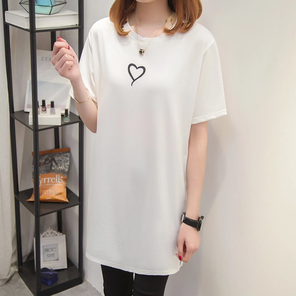 Print Heart Polyester Summer Women Loose Long T-Shirt Short Sleeved Women Casual T-Shirt
Print Heart Polyester Summer Women Loose Long T-Shirt Short Sleeved Women Casual T-Shirt