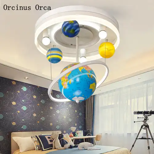 Cartoon Creative Rotary Globe Chandelier Boys Bedroom