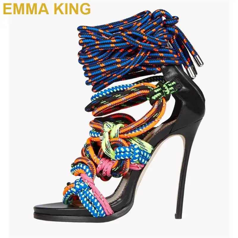 Women Open Toe Multicolor Rope Gladiator Sandal Rome Design Stiletto High Heels Lace Up Sandals Shoes Platform Party Dress Shoes
Women Open Toe Multicolor Rope Gladiator Sandal Rome Design Stiletto High Heels Lace Up Sandals Shoes Platform Party Dress Shoes