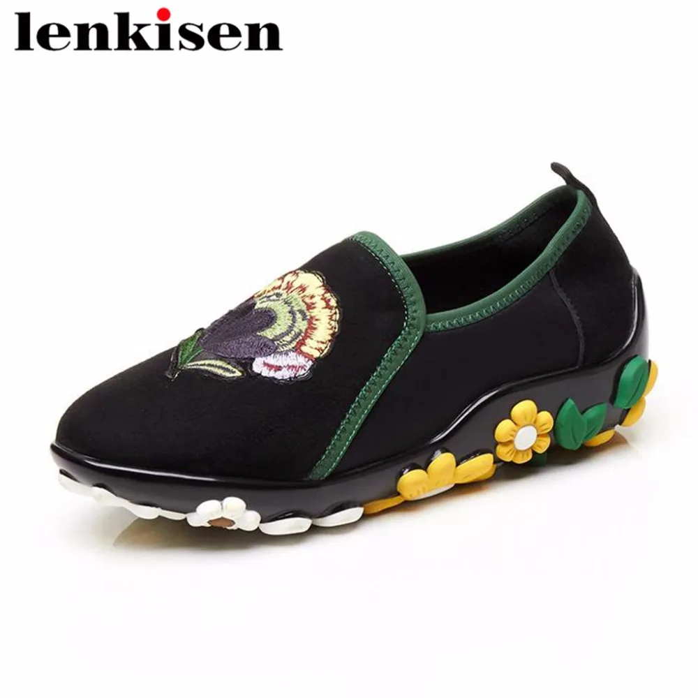 Lenkisen pop ethnic style round toe full grain leather low heels embroidery slip on high quality women mixed colors pumps L9f1
Lenkisen pop ethnic style round toe full grain leather low heels embroidery slip on high quality women mixed colors pumps L9f1